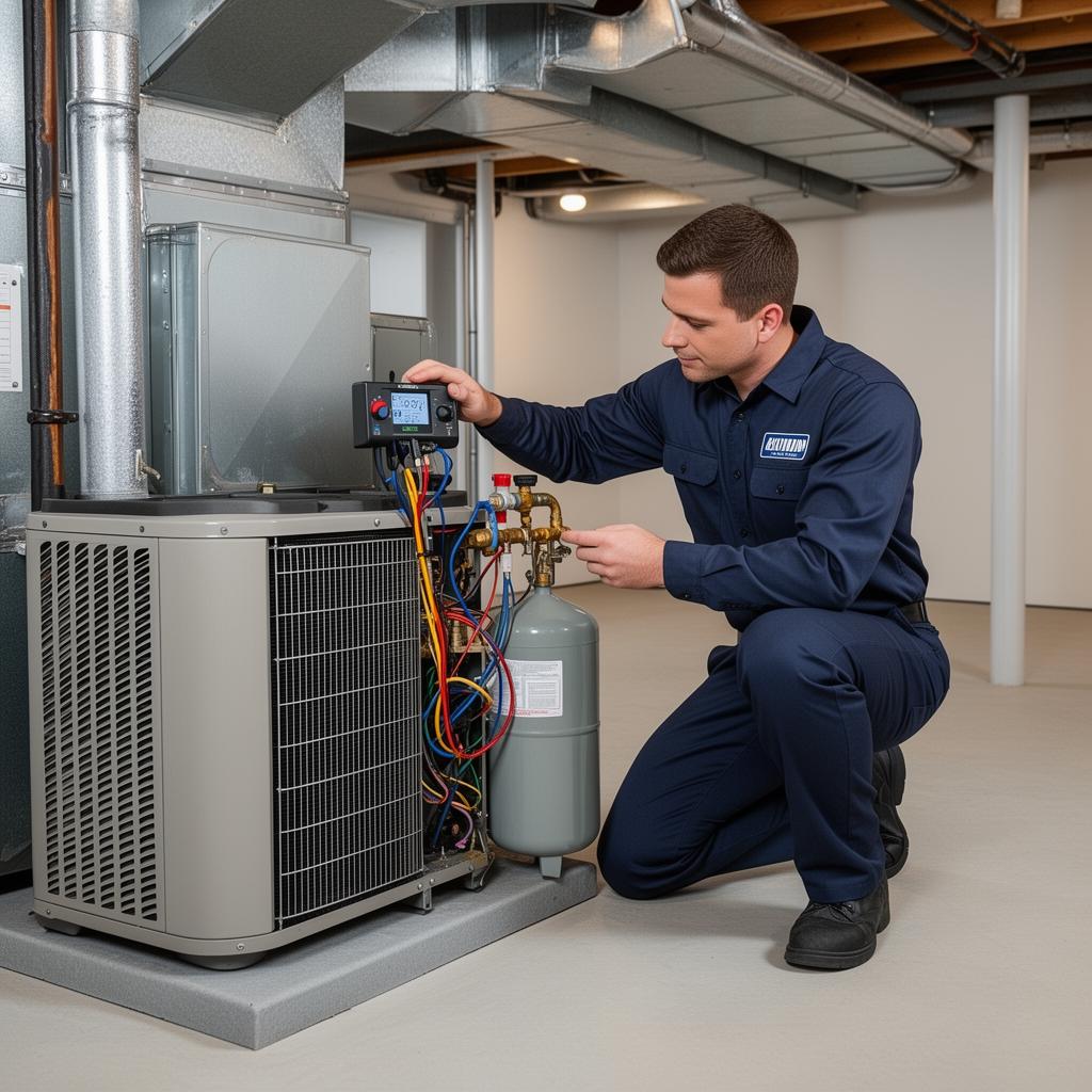 HVAC technician performing AC maintenance