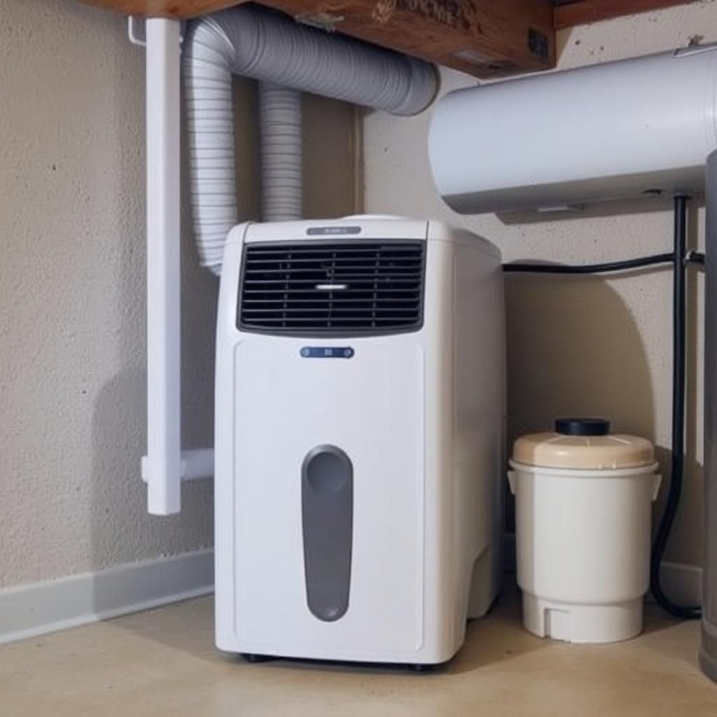 Dehumidifier running in a basement for moisture control