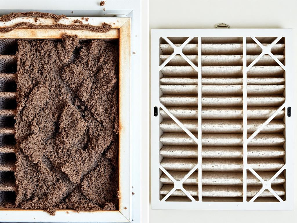 Comparison of dirty clogged air filter versus clean new filter