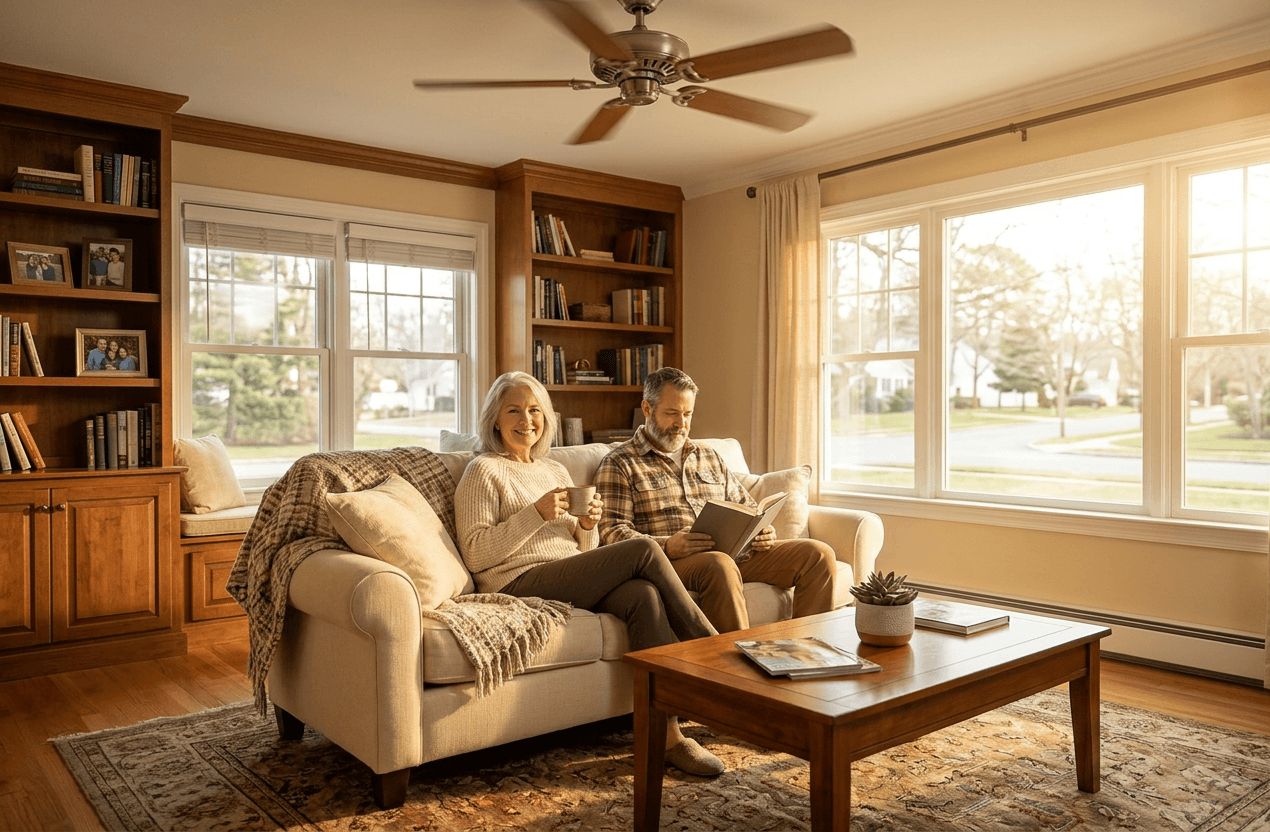 Technician helping homeowner with thermostat
