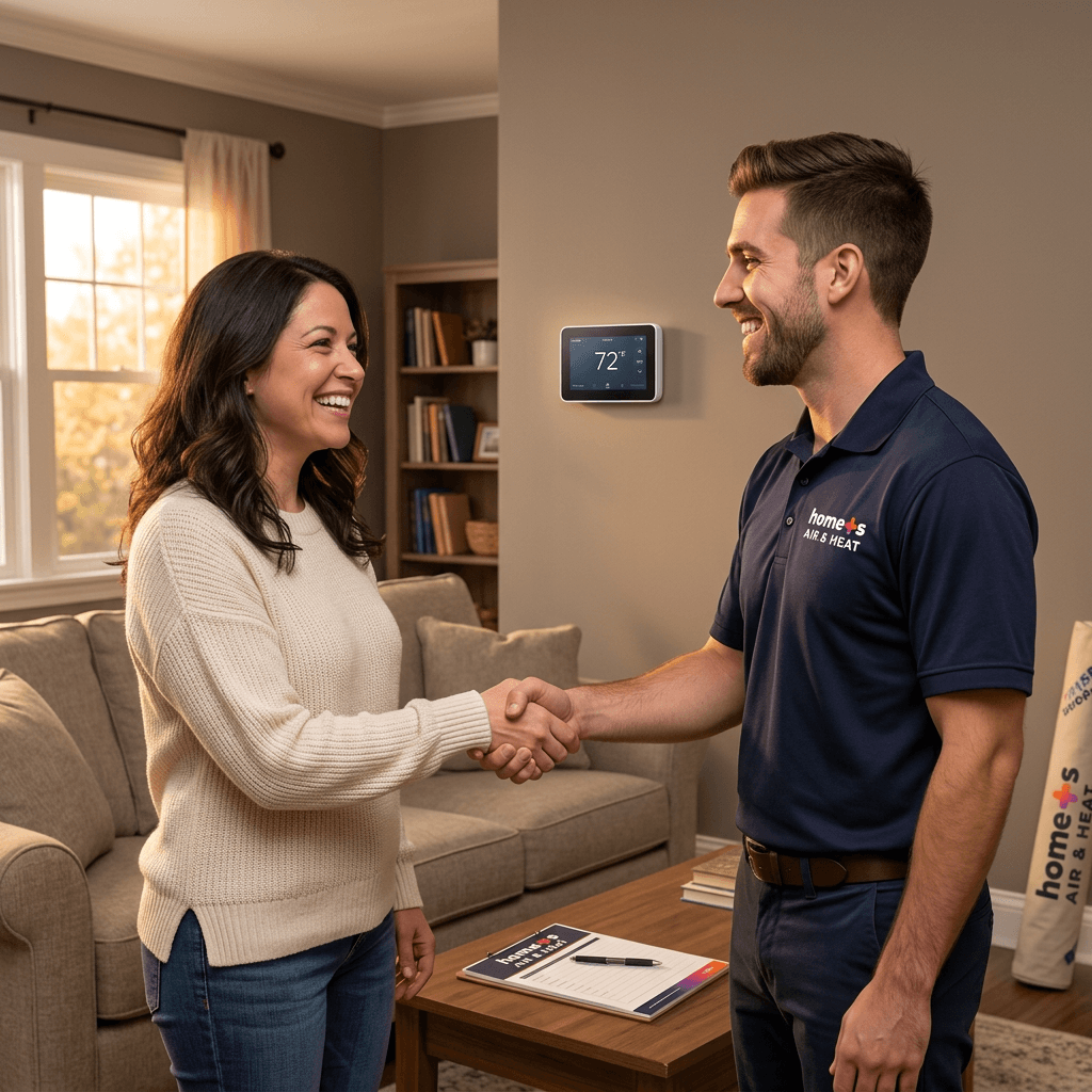 Satisfied homeowner after HVAC service