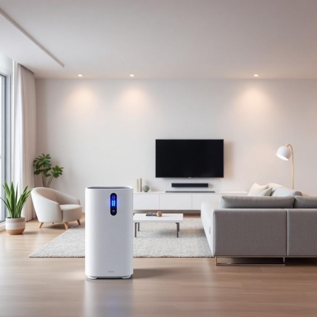 HEPA air purifier running in a modern living room