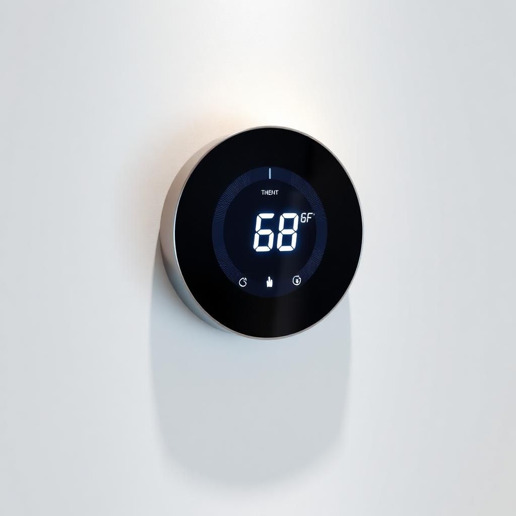 Smart thermostat displaying 68°F