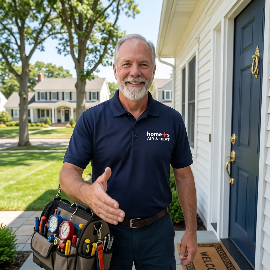 HVAC technician arriving at customer home