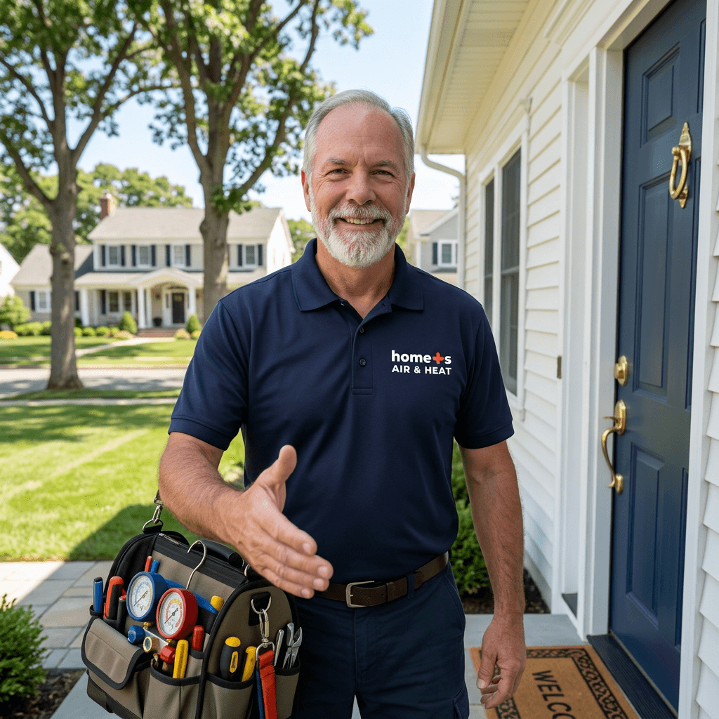 HVAC technician arriving at customer home
